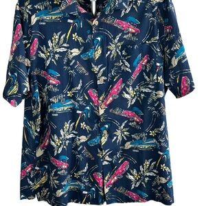 David Taylor Resort Navy Vintage Car Print Hawaiian Shirt Retro Aloha SZ XXL